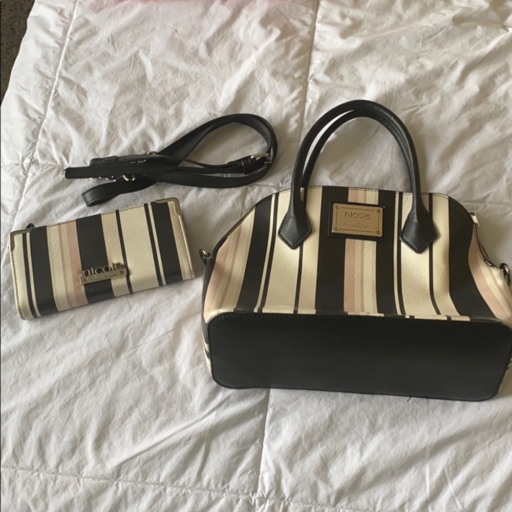 nicole miller large dome purse and wallet bundle
